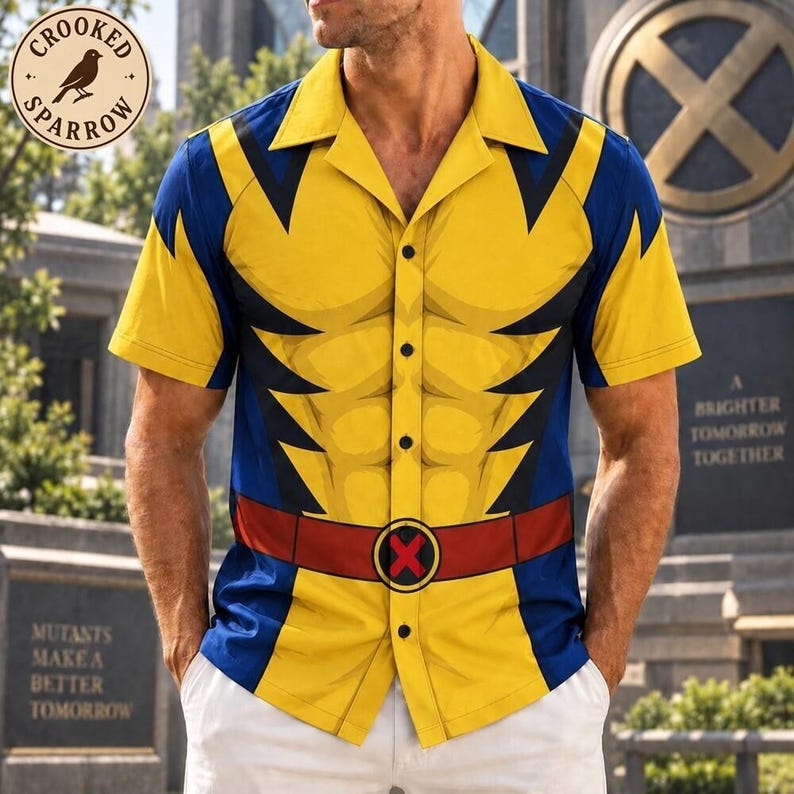 Wolverine Hawaiian Shirt, X-Men 97 Wolverine Costume, Mutant Hero Cosplay, Halloween Wolverine Costume, X Men Character Shirt, Wolverine Top image 1