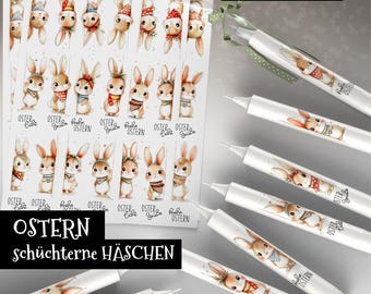 Kerzendatei OSTERN schüchterne HÄSCHEN, Frühling, Osterhasen, Ostergruß, Wasserschiebefolie, Kerzensticker, Kerzentattoo, pdf, jpg, Aquarell