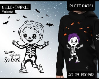 Plotter File Halloween Cute Kids Skeleton Boy Treat Or Trick SVG DXF EPS Cricut Baby Girls Boys Shirt Candles Decoration