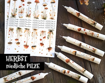 Candle file AUTUMN cute MUSHROOMS, fly agaric, autumn greeting, autumn light, waterslide film, candle sticker, candle tattoo, pdf jpg, watercolor