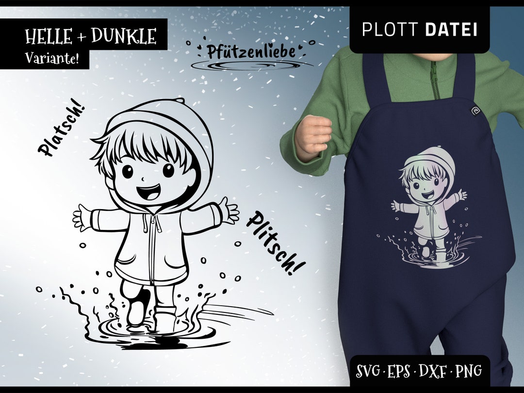 Plotterdatei PFÜTZENLIEBE Junge, Pfützen Springen Hüpfen, SVG Dxf EPS