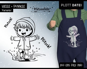 Plotter file PUDDLE LOVE boy, puddles jumping hopping, SVG dxf EPS Cricut cute children rain shirt jackets reflector decoration