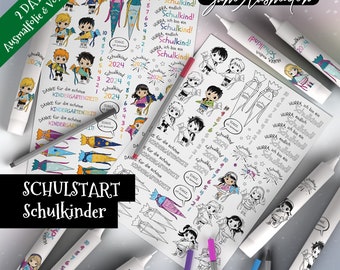 AUSMALBARE Kerzendatei Einschulung SCHULKINDER, Dateienset, Kerzentattoo, Kerzenfolie, Schulstart, Mädchen, Junge, Schultüte, pdf, jpg,