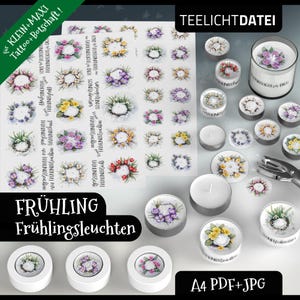Teelichtdatei FRÜHLINGSleuchten, Krokus, Tulpen, Primel, Maxi-Teelicht, Wasserschiebefolie, Teelichtbotschaft, Teelichttattoo, pdf, Aquarell
