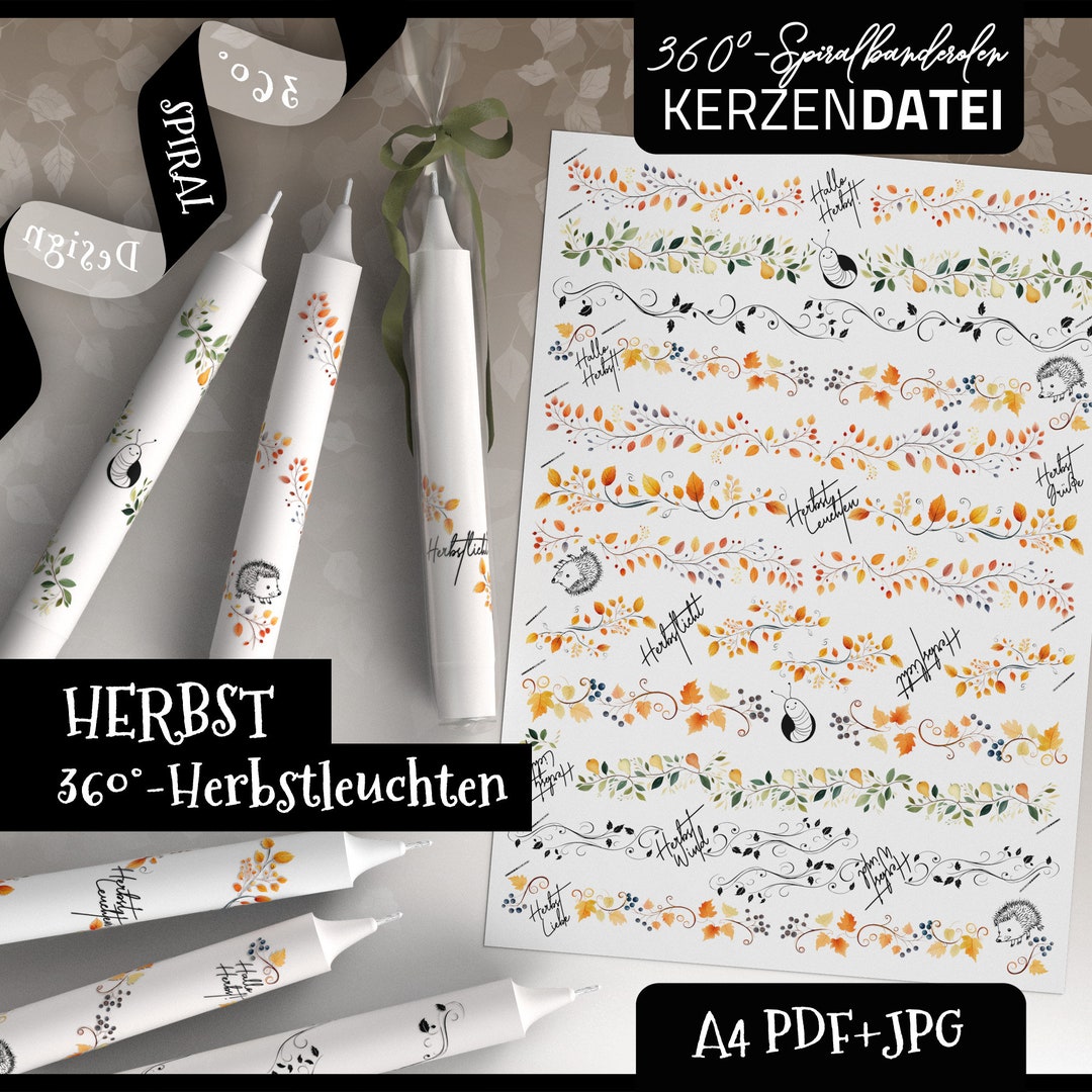 360 Grad-Kerzendatei HERBSTLEUCHTEN, Spiralbanderole, Herbst, Trauben ...