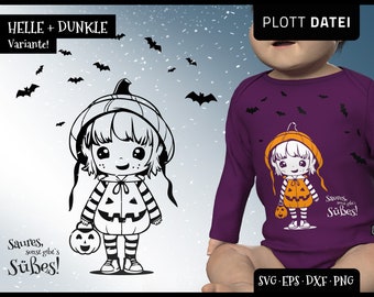 Plotterdatei Halloween niedliche Kinder Kürbiskind Saures sonst gibt Süßes SVG DXF EPS Cricut Baby Mädchen Jungen Shirt Kerzen Dekoration