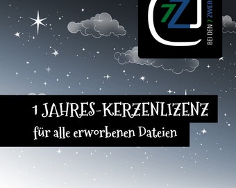 1-Jahres-Lizenz zur kommerziellen Nutzung aller erworbenen Kerzendateien von „Bei den 7 Zwergen“, Kerzentatto, Gewerbelizenz