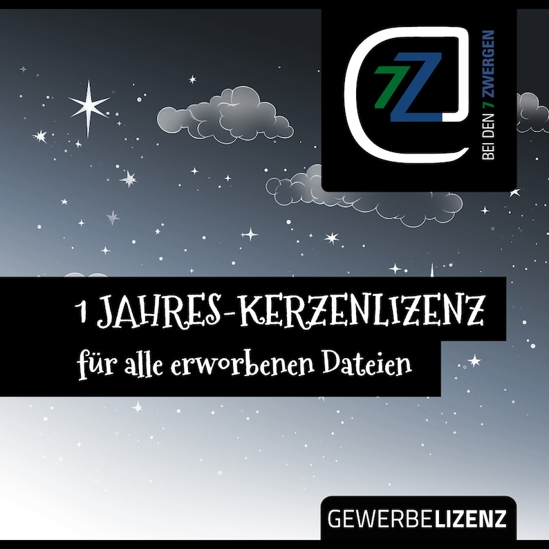 1-Jahres-Lizenz zur kommerziellen Nutzung aller erworbenen Kerzendateien von Bei den 7 Zwergen, Kerzentatto, Gewerbelizenz zdjęcie 1