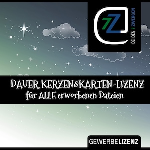 DAUER-LIZENZ zur kommerziellen Nutzung aller erworbenen Kerzen- und Kartendateien von „Bei den 7 Zwergen“, Kerzentatto, Gewerbelizenz