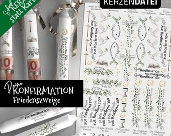 PERSONALISIERBARE Kerzendatei DEINE KONFIRMATION Friedenszweige, Grußkerze, Kerzentattoo, Kerzenfolie, pdf Aquarell, Taube, Ölzweig