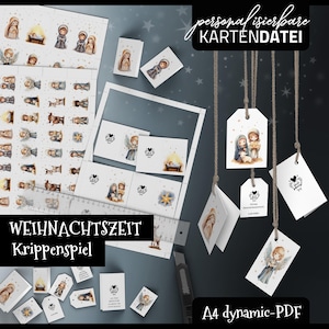 ANHÄNGER Kartendatei KRIPPENSPIEL, personalisierbar, Weihnachten, Advent, Etiketten, Maria, Josef, Geschenkanhänger, pdf, Ebenen, Aquarell