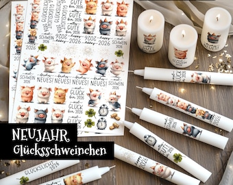 Candle file LUCKY PIG 2026, New Year, New Year's Eve, candle tattoo, waterslide film, candle sticker, pdf jpg, watercolor, pig, party