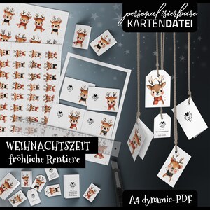 ANHÄNGER Kartendatei lustige RENTIERE, personalisierbar, Weihnachten, Advent, Winter, Etiketten, Geschenkanhänger, PDF, Ebenen, Aquarell