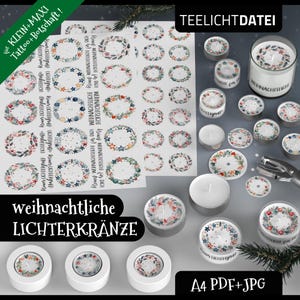 File tealight CORONNE DI LUCI DI NATALE, Avvento, maxi tealight, pellicola per diapositive ad acqua, messaggio tealight, tatuaggio tealight, pdf jpg, acquerello
