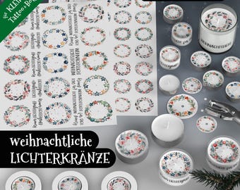 Tealight file CHRISTMAS LIGHT WREATHS, Advent, Maxi tealight, waterslide film, tealight message, tealight tattoo, pdf jpg, watercolor