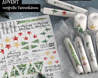 Candle tattoo Christmas Advent, water slide film, decal paper, candle sticker, candle file, PDF, JPG, watercolour, fir trees, Christmas tree