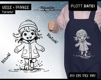 Plotter file PUDDLE LOVE girl, puddles jumping hopping, SVG dxf EPS Cricut cute children rain shirt jackets reflector decoration