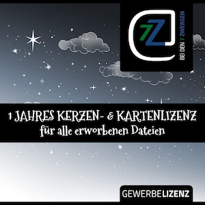 1-JAHRES-LIZENZ zur kommerziellen Nutzung aller erworbenen Kerzen- und Kartendateien von „Bei den 7 Zwergen“, Kerzentatto, Gewerbelizenz