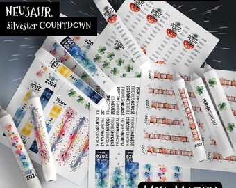 Candle file Mix&Match New Year's Eve COUNTDOWN, New Year, candle tattoo, water slide film, candle sticker, candle foil, PDF, JPG, watercolor