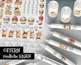 Candle file EASTER cute HARES, spring, Easter eggs, Easter bunnies, water slide film, candle sticker, candle tattoo, pdf, jpg, watercolor