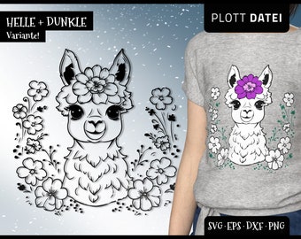 Plotterdatei Florale Tiere Blumen Lama Alpaka SVG DXF EPS Cricut Plottdatei Baby Mädchen Sweatshirt T-Shirt