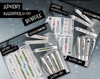 Candle file BUNDLE Advent calendar to go, Advent, Christmas, candle tattoo water slide film, candle sticker, PDF, JPG, watercolor