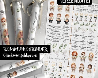 PERSONALISIERBARE Kerzendatei KOMMUNIONKIND Glückwünsche, heilige Kommunion, Erstkommunion, Kerzentattoo, Kerzenfolie, PDF, Aquarell, Taube