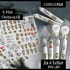 Candle file ENGLISH Christmas gnome, Christmas, Advent, candle tattoo, candle sticker, water slide decal paper, PDF JPG, watercolor