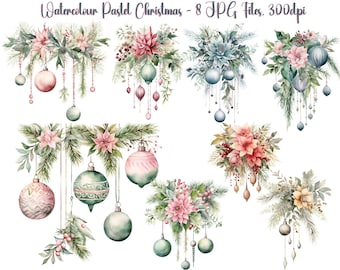 Watercolor Christmas Clipart, JPGs, Digital crafting, Paper crafts, Christmas clipart, Instant download, commercial use, Printable.