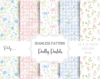 Grandmillenial Seamless Patterns, Watercolor Pastel Floral Digital Paper - for Paper, Fabrics and more - Instant Download