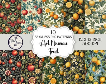 Victorian Wallpaper PNG files, William Morris Inspired Fruits, Art Nouveau digital Papers, Printable, Instant Download, Commercial use