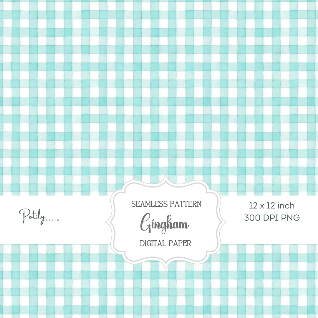 Watercolour Gingham Seamless Pattern, Mint Duck Egg Check Digital Paper ...