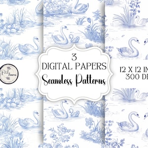 Chinoiserie Toile de Jouy Swans, naadloze patroon downloaden, clipart, om te knutselen, POD en meer Direct downloaden, png