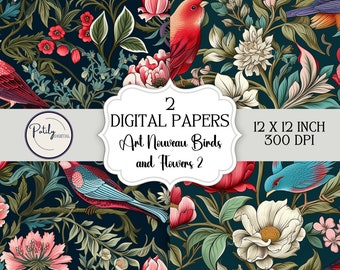 Papeles digitales Art Nouveau inspirados en William Morris, imprimibles, descarga instantánea, uso comercial