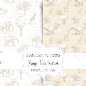 Motivo safari senza cuciture in toile de jouy beige chinoiserie, per cameretta dei bambini, carta, tessuti e altro - Download immediato