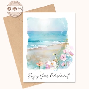 Carte de retraite imprimable, paysage marin aquarelle imprimable, téléchargement numérique, impression à la maison, carte de bricolage