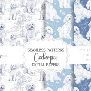 Toile de Jouy Digital Paper - Seamless Pattern, Cockerpoo dogs background, digital Paper, for wallpaper, fabric and more - Instant Download