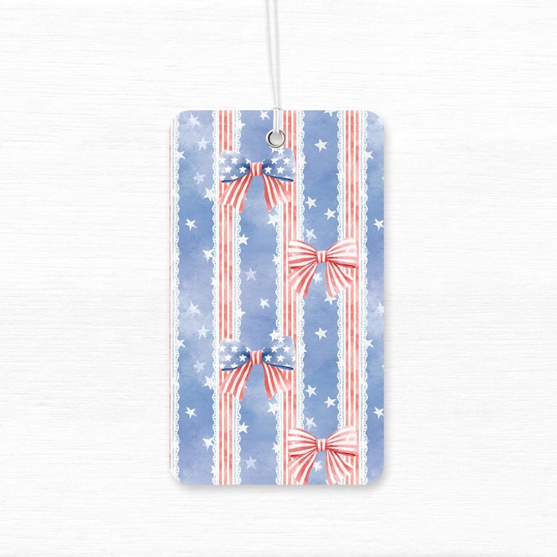 Americana bow stripe seamless pattern with red white and blue ribbon bows lace stripes and stars, vintage patriotic coquette digital paper for fabric wallpaper nursery decor