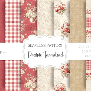 Pacchetto di motivi senza cuciture Farmhouse Prairie Toile – Carte digitali rustiche Cottagecore per scrapbooking, carta, tessuti e altro ancora