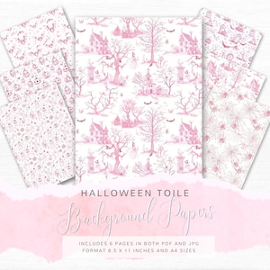 Toile d'Halloween rose, papiers numériques pour scrapbooking, 6 pages numériques, créations artisanales en papier éphémères imprimables, collage, téléchargement immédiat