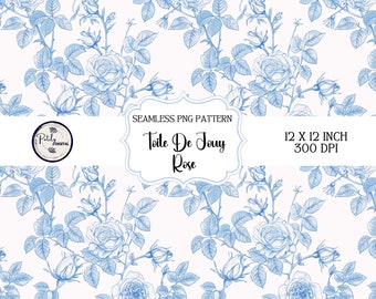 Chinoiserie Toile de Jouy, Seamless Pattern, Vintage Toile background, Light Blue & White Floral Digital Paper, Victorian Floral PNG