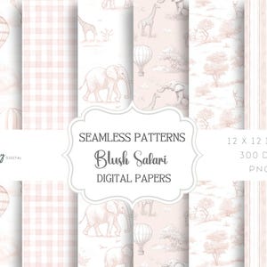 Motivo safari senza cuciture in toile de jouy chinoiserie rosa cipria, per cameretta dei bambini, carta, tessuti e altro - Download immediato