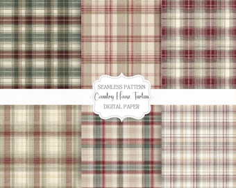 Country House Tartan Seamless Patterns, Plaid Digital Paper, Vintage Heritage Checks, Festive Gift Wrap Design