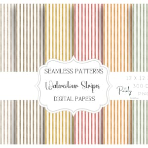 Watercolor Fall Seamless Patterns, Stripes Digital Paper Pack, Earth Tone, Neutral  for Scrapbooking, Crafts & Printables