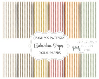 Watercolor Fall Seamless Patterns, Stripes Digital Paper Pack, Earth Tone, Neutral  for Scrapbooking, Crafts & Printables