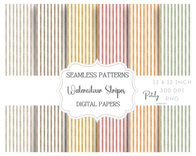 Watercolor Fall Seamless Patterns, Stripes Digital Paper Pack, Earth ...