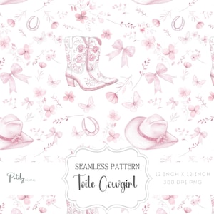 Modello senza cuciture Cowgirl, stile Chinoiserie Toile de Jouy rosa, design occidentale, download digitale immediato, per carte, tessuti, POD e altro ancora