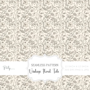 Chinoiserie Toile de Jouy, Seamless Pattern, Vintage Toile background, Floral Digital Paper, Victorian Floral PNG