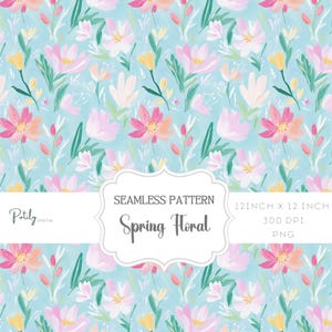 Bright floral digital seamless pattern, Spring Preppy Designs - Pastel Background. Instant Digital Download, for papers, POD, and more, png