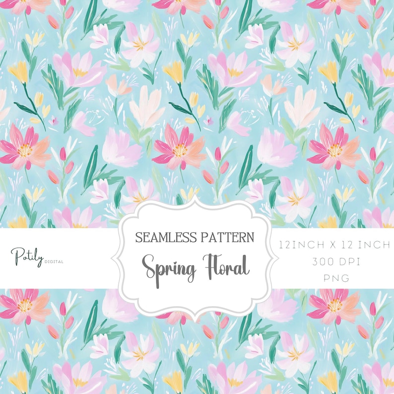 Whimsical and vibrant ditsy floral pattern with bright spring flower heads in various colors, creating a seamless and lively design